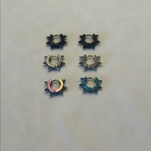 Set of 3 Pairs of Spike Earrings - Black, Silver, Pearlescent